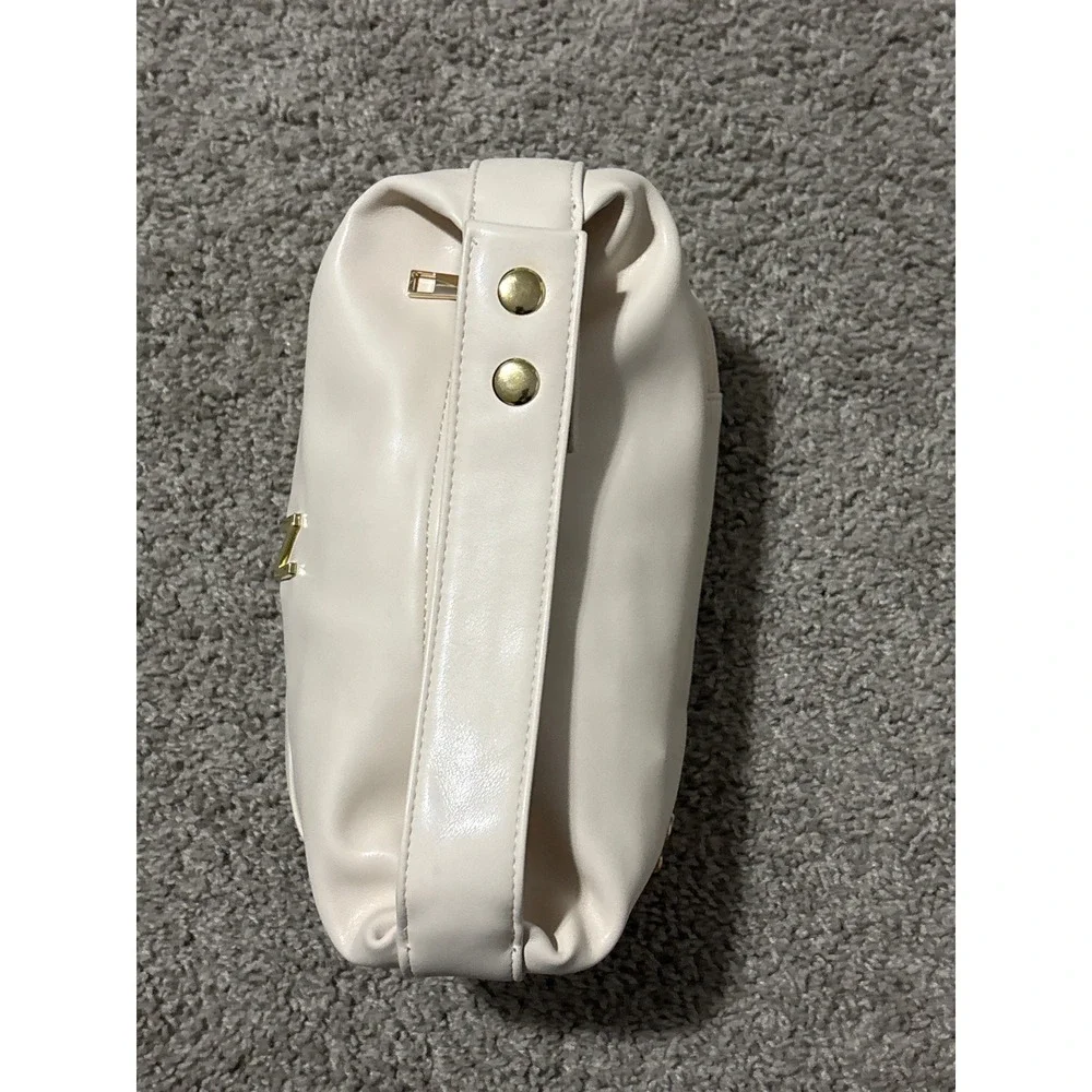 N Initial Cream synthetic Leather Cosmetic  Bag Gold Tone Hardware Makeup Case